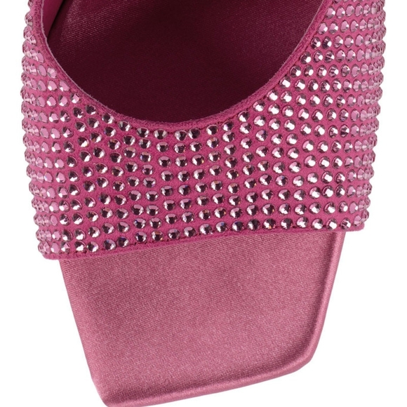 Jeffrey Campbell Hollywood Pink Satin Rhinestone Mules. - Picture 3 of 4